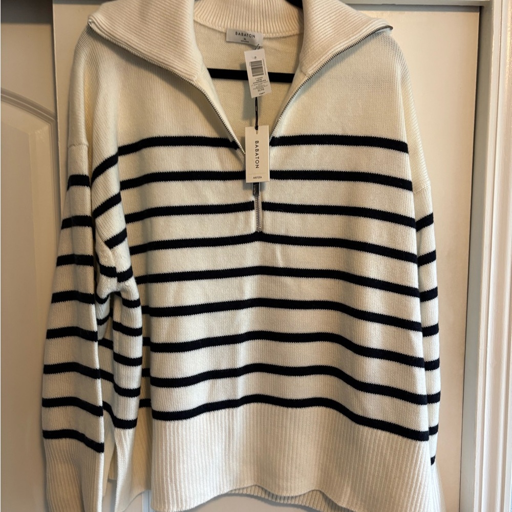 Babaton Black and White Striped Turtleneck Sweater